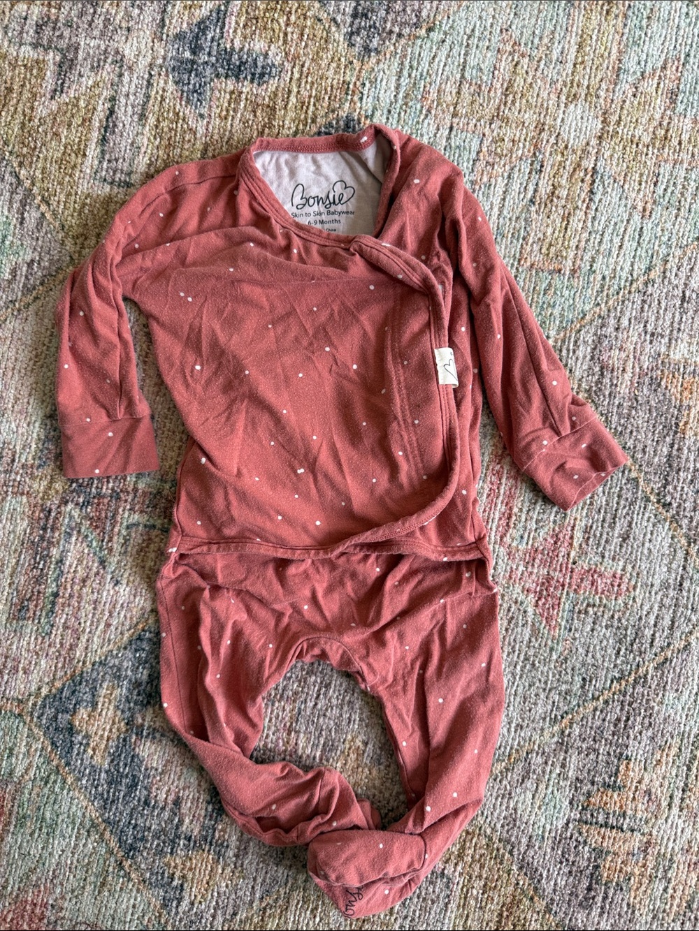 Bonbijou Rust Dot Wrap Footed One-Piece for Kids